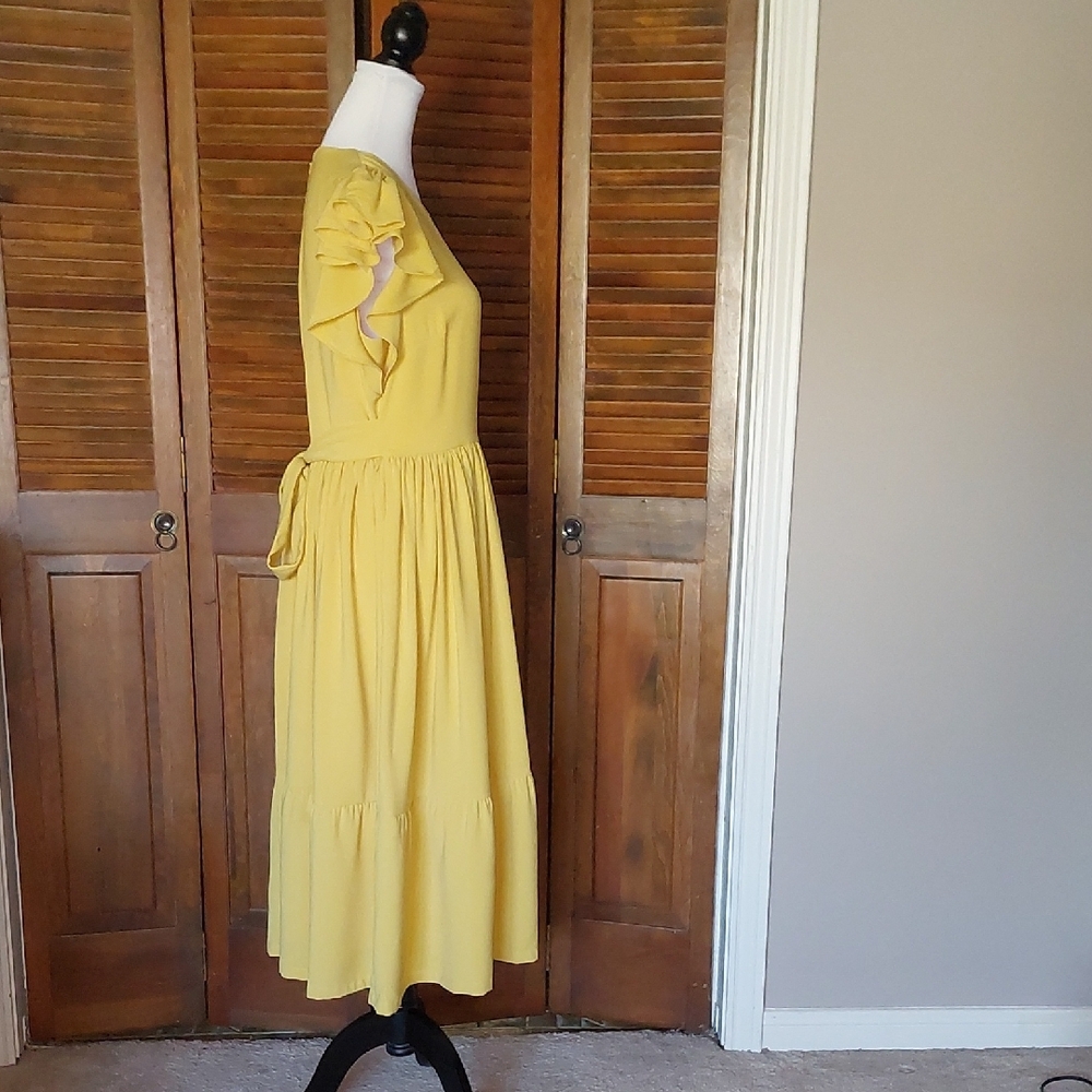 Rachel Parcell Marigold Yellow Serene Midi Ruffle Dress Sz L - Picture 7 of 17